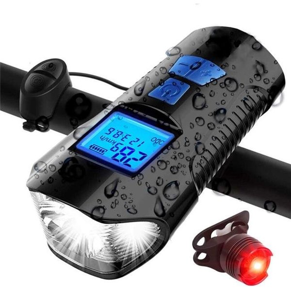 3P Experts 3P Experts 4-in-1 Rechargeable Bicycle LED Light with Speedometer  Bell & Tail Light 3PX-BIKELTSPD